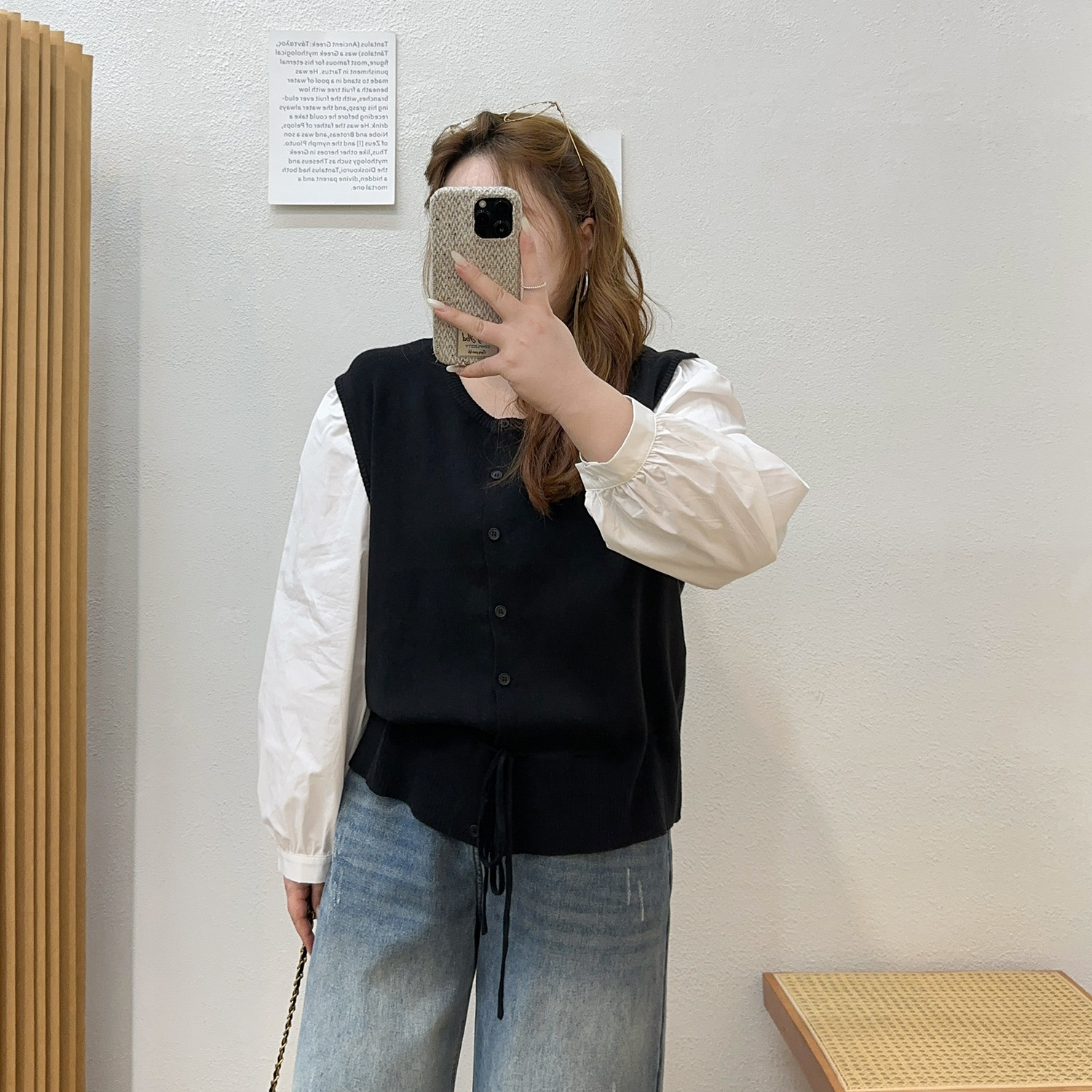 宛宛大码女装胖mm秋冬新款显瘦假两件针织上衣小众不撞款打底衫潮 - 图1