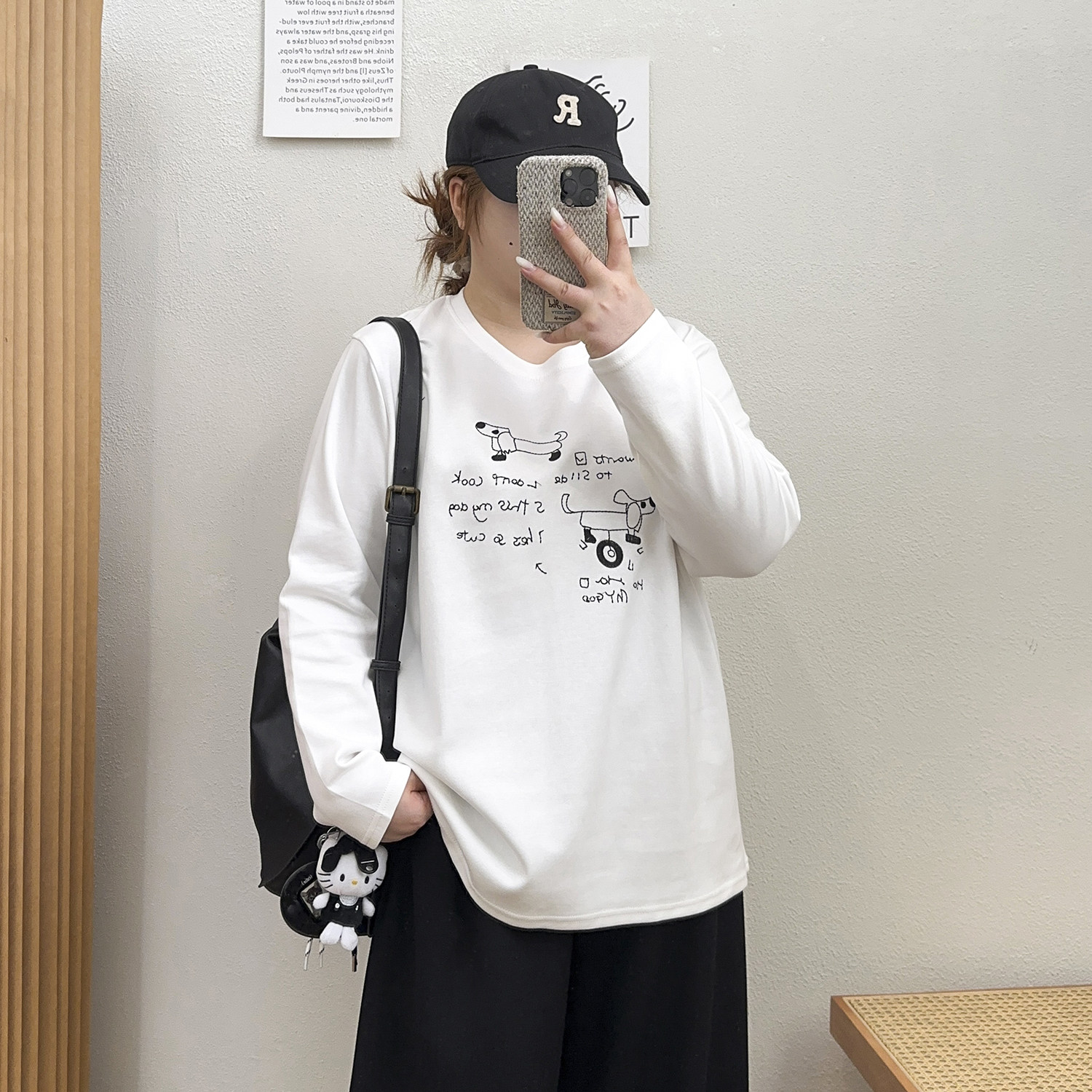 宛宛大码胖MM卡通刺绣小狗显瘦磨毛长袖T恤女秋冬新款打底衫上衣,淘宝优惠券,粉丝福利购,淘宝优惠卷