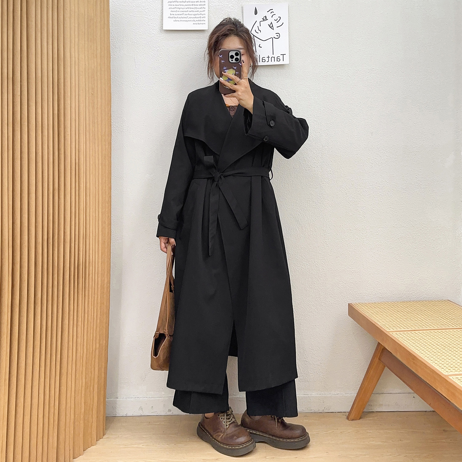 宛宛大码胖mm高级感黑色风衣外套女秋冬季休闲过膝中长款西装大衣,淘宝优惠券,粉丝福利购,淘宝优惠卷