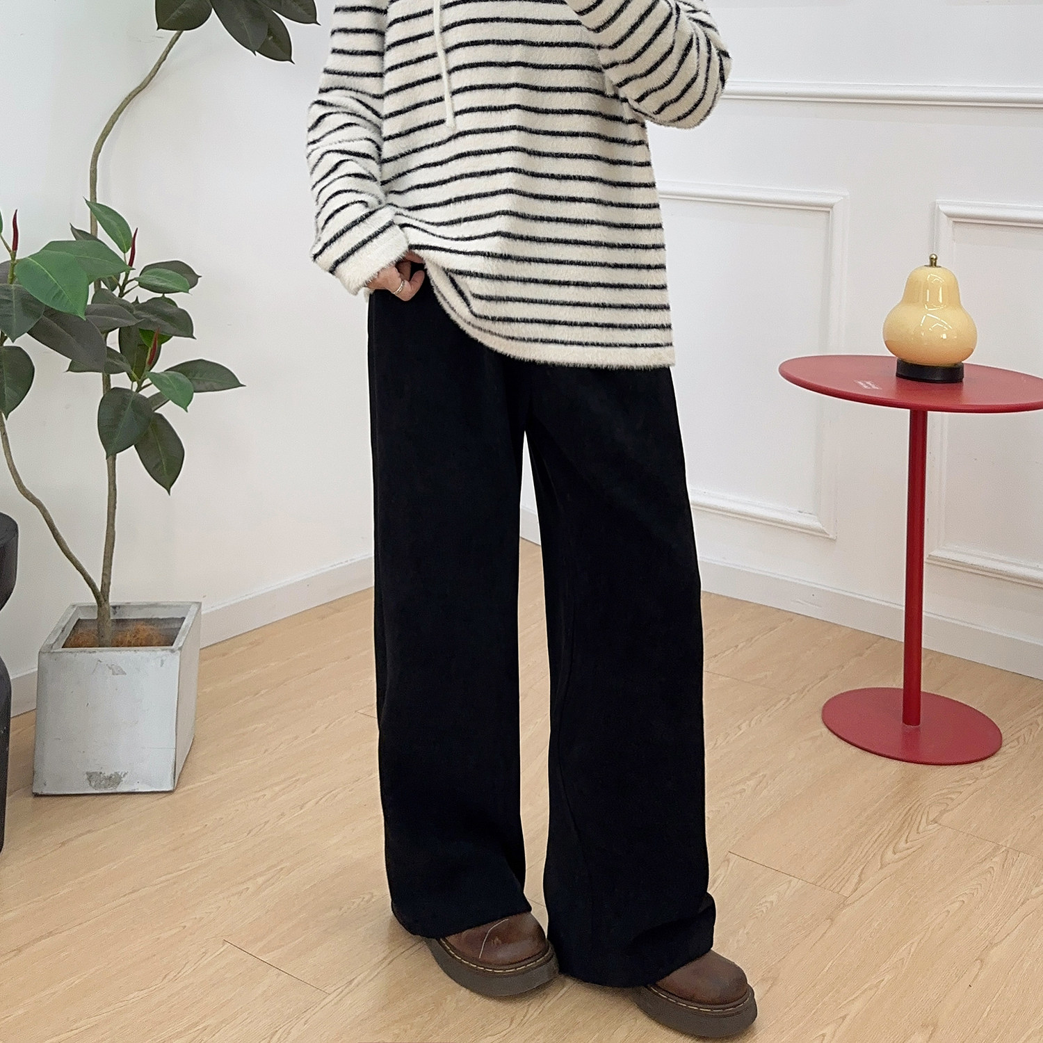 宛宛大码梨形身材胖MM雪尼尔阔腿裤女秋冬加绒高腰遮垮休闲直筒裤,淘宝优惠券,粉丝福利购,淘宝优惠卷