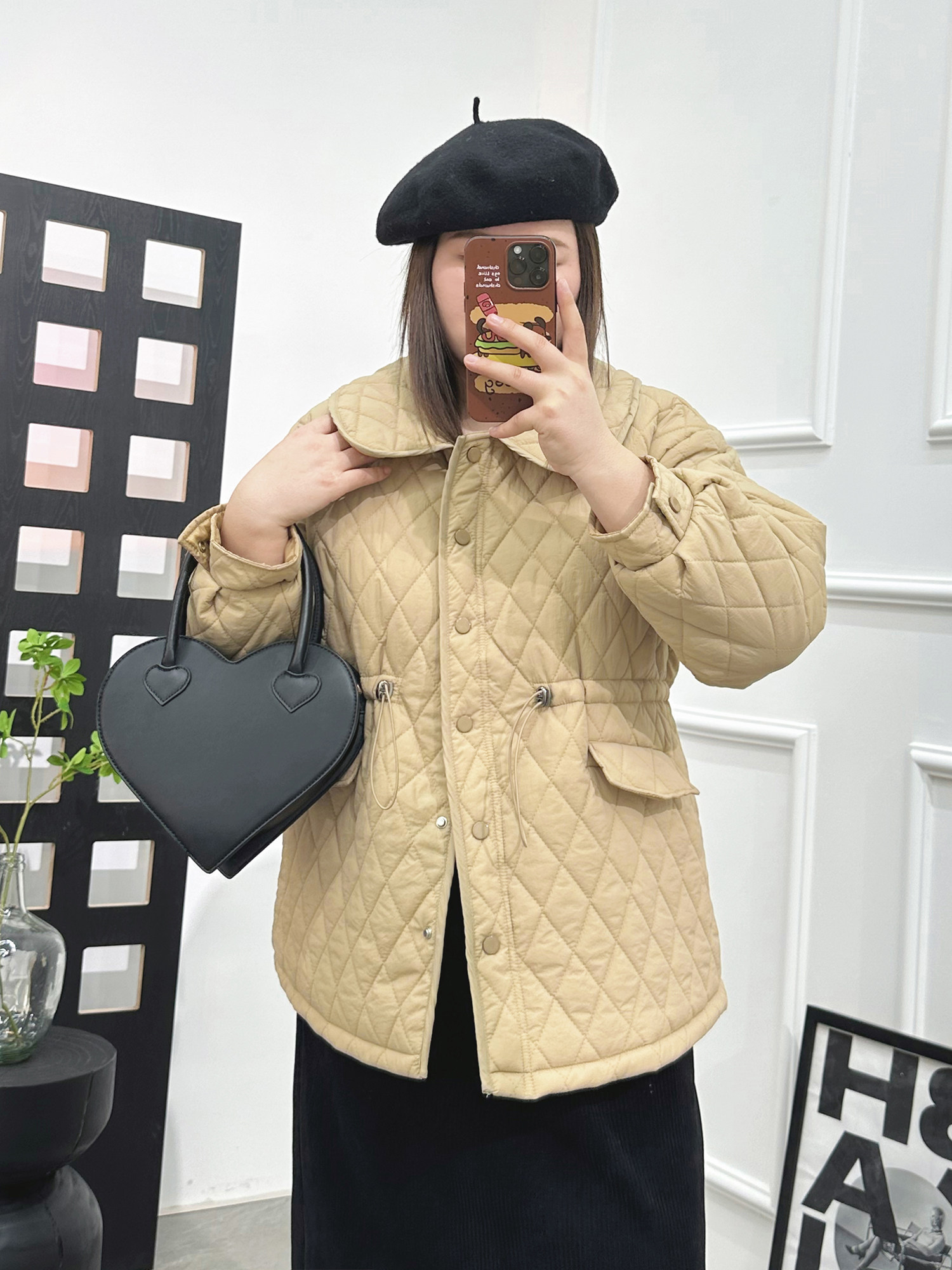 2023年冬季新款保暖外套胖MM中长款菱格立领收腰抽绳大码女装棉服,淘宝优惠券,粉丝福利购,淘宝优惠卷