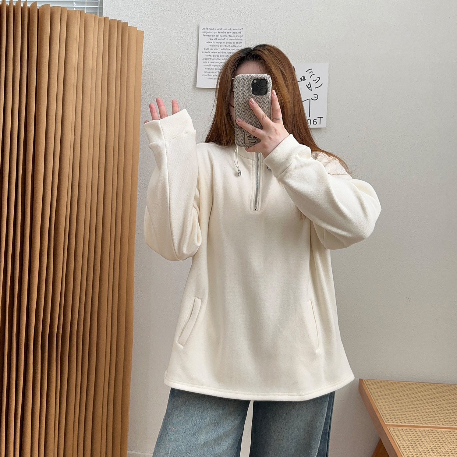 宛宛大码胖mm200斤秋冬高级感洋气半拉链连帽加绒保暖卫衣女上衣,淘宝优惠券,粉丝福利购,淘宝优惠卷