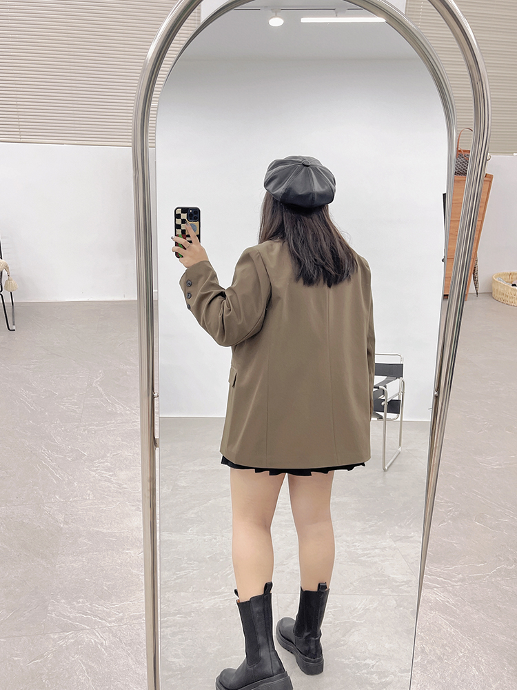 宛宛家微胖大码廓形小西装外套女早春胖mm高级感气质休闲西服上衣 - 图1