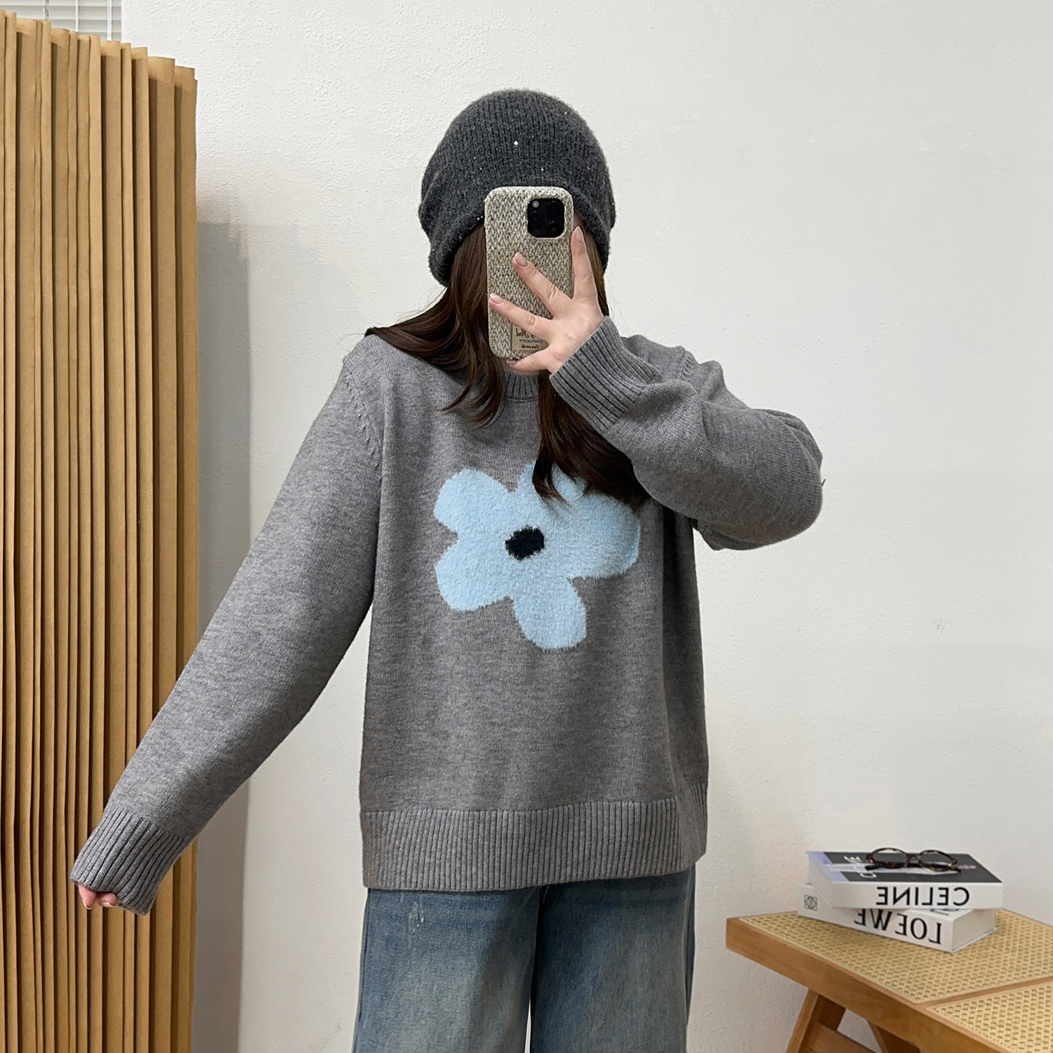 宛宛大码慵懒风软糯花朵休闲针织毛衣女秋冬胖mm显瘦宽松百搭上衣,淘宝优惠券,粉丝福利购,淘宝优惠卷