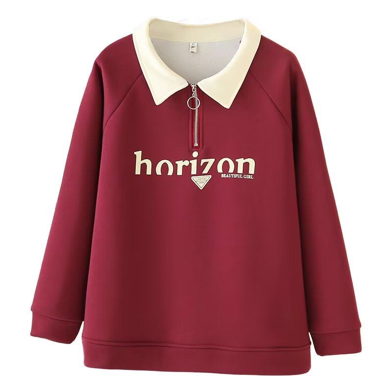 大码女装polo领半拉链卫衣女秋冬季加绒200斤胖mm宽松插肩袖上衣,淘宝优惠券,粉丝福利购,淘宝优惠卷