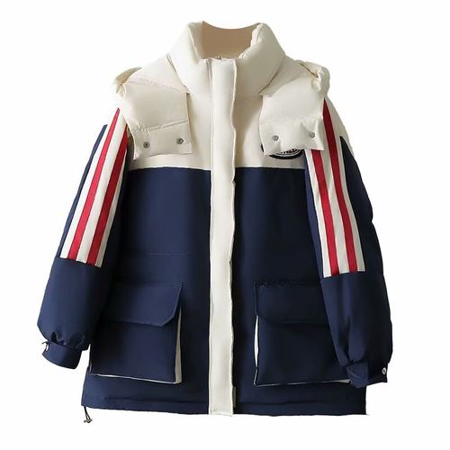 大码设计感连帽撞色羽绒棉服女2024冬季胖mm宽松百搭白鸭绒衣服潮 - 图3