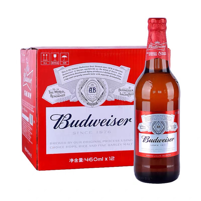 Budweiser百威啤酒460ml*12瓶整箱装经典纯正拉格黄啤酒精酿啤酒 - 图0