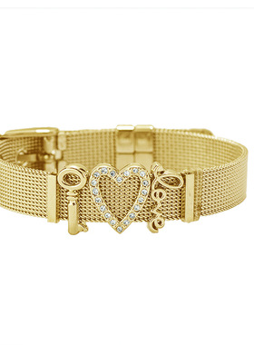 工厂直销新款不锈钢表带手镯keeper手链爱心镶钻love钥匙组合手饰