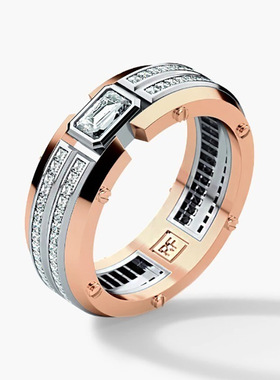 华杰 wish热卖白色锆石镶双排钻双色戒指 欧美爆款男女款戒指