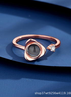 高清彩投影定 制彩照时尚情侣戒指女100种我爱你语言 开口可调节