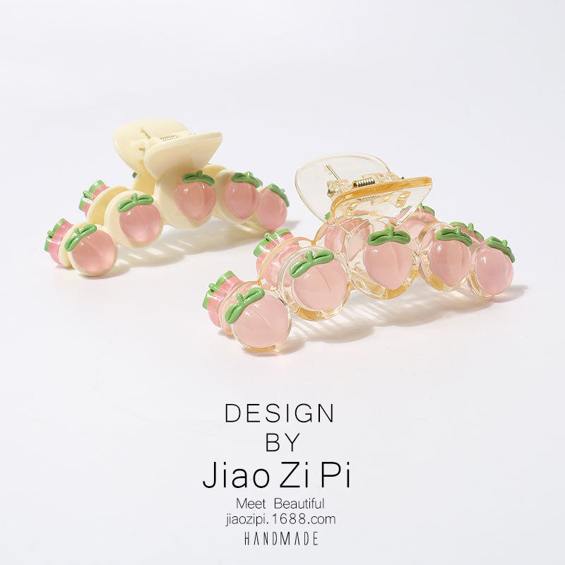 透明粉色水蜜桃抓夹ins风甜美日韩后脑勺盘发夹子大号鲨鱼夹头饰,淘宝优惠券,粉丝福利购,淘宝优惠卷