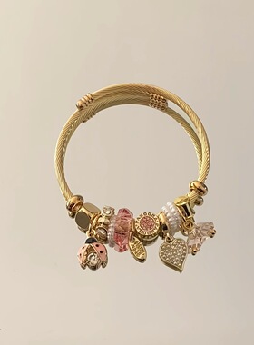 跨境新款潘朵拉手镯 DIY爱心珍珠创意滴油手链伸缩可调节水晶手链