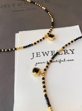 新款简约黑尖晶直播爆款黑玛瑙串珠项链多层叠戴设计感颈链女