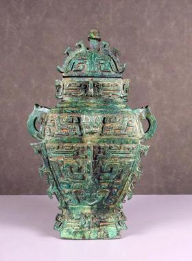 仿古青铜器皿方罍中式客厅摆件