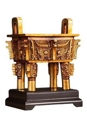 兽面纹方鼎纯铜鼎摆件