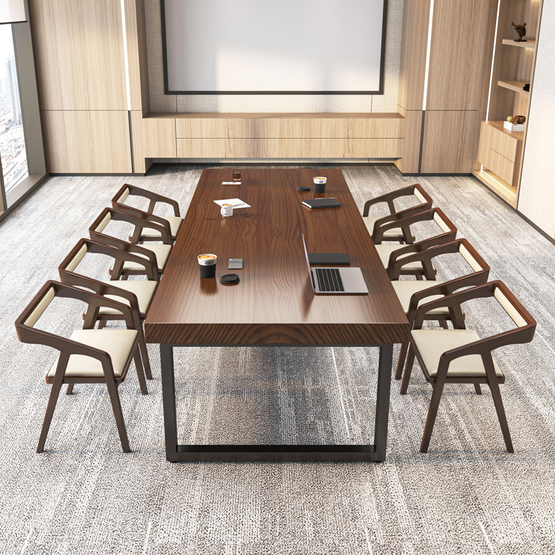 实木会议桌大型长条桌现代简约电脑办公室工作台洽谈接待桌椅组合