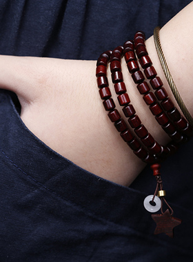 民族风印度小叶紫檀老料108颗桶珠多圈手链长款项链两用毛衣链女