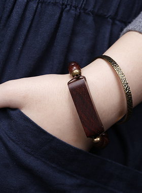 民族风印度小叶紫檀老料佛珠手链混搭陨石坑纹黄铜手串女文艺气质