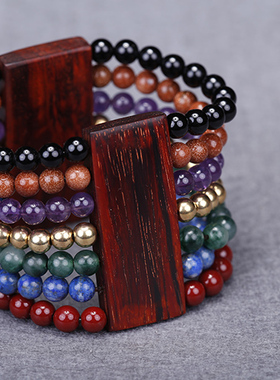民族风佛珠手串金木水火土七色多圈手排手链女文艺气质个性手饰品