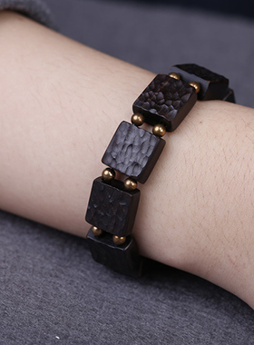 复古印度紫檀黑檀木手排手串男陨石坑刀痕肌理潮流手链女文艺气质