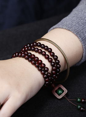 民族风印度小叶紫檀老料108颗佛珠多圈手链长款项链两用毛衣链女