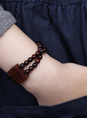 民族风佛珠手串印度小叶紫檀老料双圈手排手链女简约气质百搭饰品