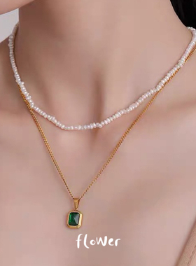 祖母绿宝石锆石钛钢项链复古小众简约百搭时尚轻奢锁骨链HP13