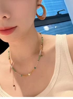 珍珠吊坠天然石串珠项链气质轻奢复古优雅高级百搭高级设计锁骨链