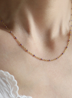 紫色珐琅圆珠钛钢项链简约百搭气质高级感波西米亚风锁骨链颈链