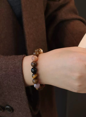 虎眼石天然石多宝木珠手串气质轻奢复古小众民族风好运设计感手链
