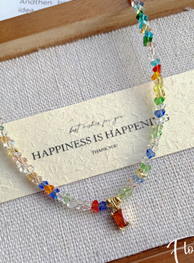 彩色水晶锆石吊坠项链夏日多巴胺配饰简约气质高级感颈链锁骨链