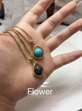 几何不规则绿松石吊坠钛钢项链复古气质设计波西米亚度假风锁骨链