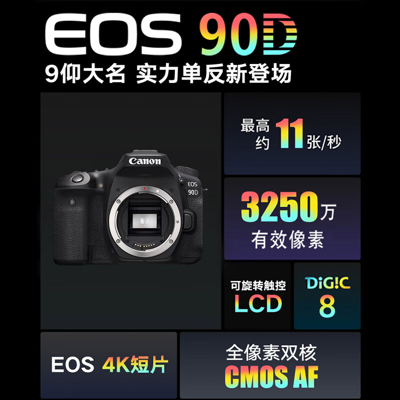 佳能EOS 90D单机身18-135mm套机高清4K视频专业高级单反相机 - 图0