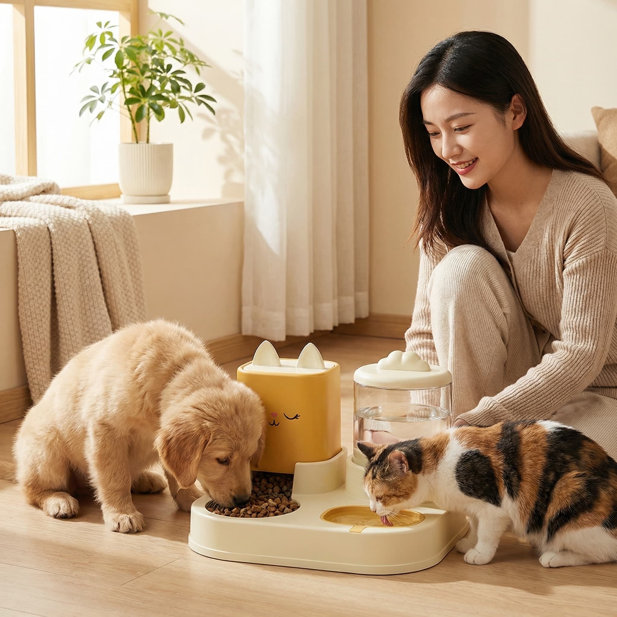 猫碗狗碗自动喂食器猫食盆猫咪粮双碗饮水碗一体式宠物智能碗家用,淘宝优惠券,粉丝福利购,淘宝优惠卷