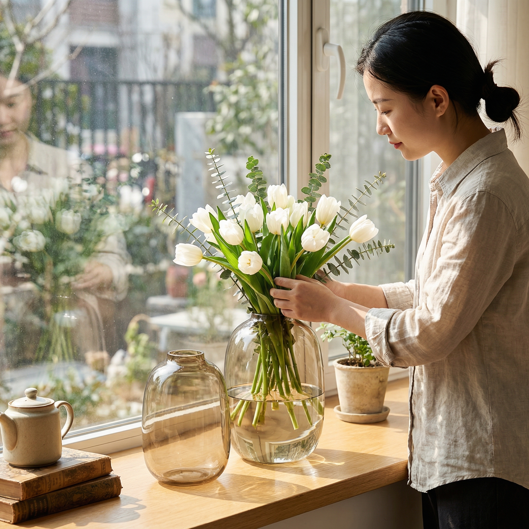 玻璃花瓶轻奢高级感大肚摆件插花客厅透明吊钟南天竹玄关极简鲜花,淘宝优惠券,粉丝福利购,淘宝优惠卷