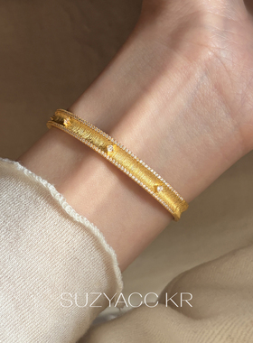 suayacc kr轻奢珠宝手工拉丝四芒星开口手镯精致复古小众高级手饰