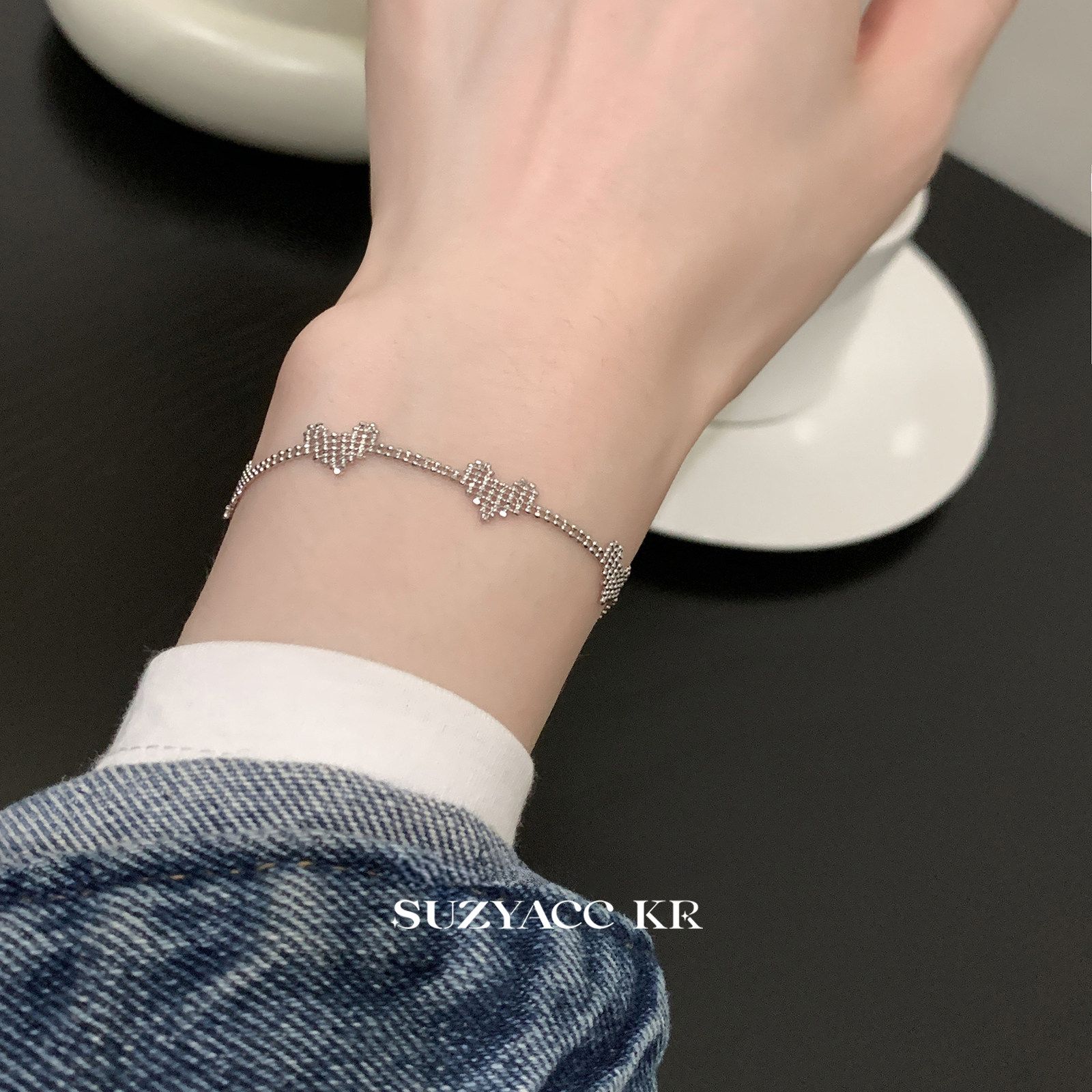 suzyacc kr进口重工超闪链纯银爱心手链轻奢通勤质感小众设计手饰,淘宝优惠券,粉丝福利购,淘宝优惠卷