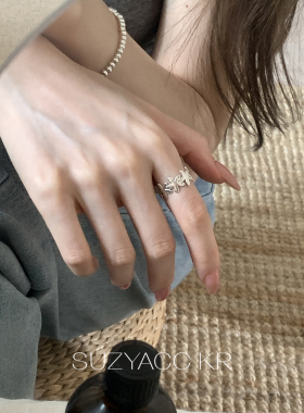 suzyacc kr纯银做旧花朵戒指女小众设计感百搭高级精致简约食指戒