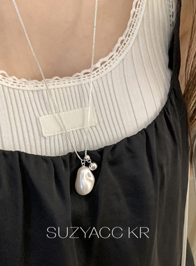 suzyacc kr巴洛克珍珠抽拉项链女小众设计简约质感通勤百搭毛衣链