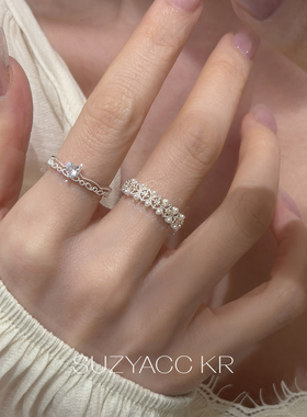 suzyacc kr纤细合成锆石爱心双层戒指精致小众设计感食指戒指环女