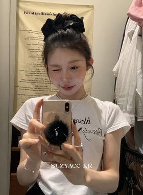 suzyacc kr黑白波点布艺发圈大肠圈法式复古低马尾绑头发皮筋头绳