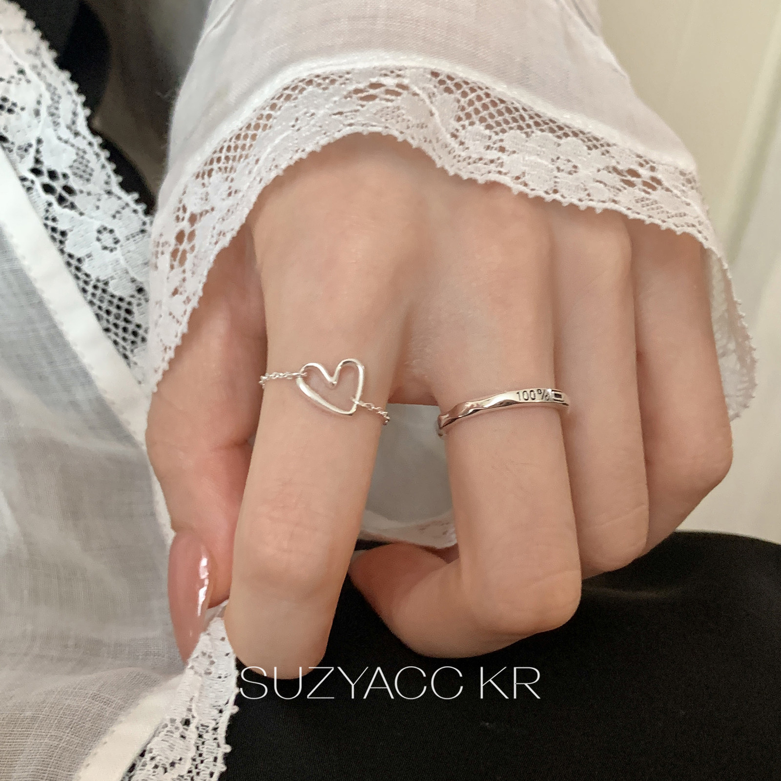 Suzyacc kr minimalist niche love pull sterling silver ring ins style personalized versatile high-end index finger ring
