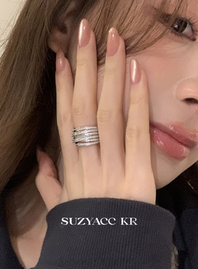 suzyacc kr轻奢精致百搭多层合成锆石戒指中性风简约高级食指戒