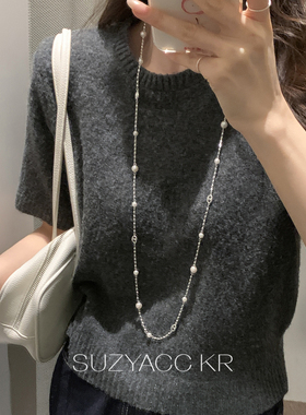suzyacc kr小众精致仿珍珠猪鼻子蹦迪珠长项链气质高级春夏毛衣链