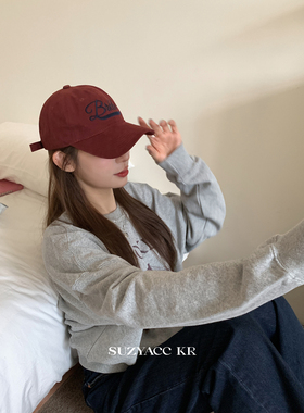 suzyacc kr秋冬红色字母棒球帽鸭舌帽女2026新款复古高级百搭帽子