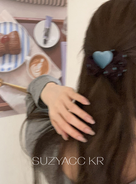 suzyacc kr高级蓝色丝绒爱心发圈早秋复古撞色小众设计感小肠圈