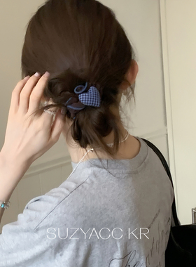 suzyacc kr牛仔爱心发圈复古小众高级感不伤发面膜发圈盘发头绳女