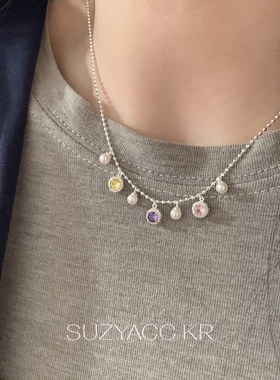 suzyacc kr彩色合成锆石吊坠珍珠项链2026新款小众设计锁骨链颈链