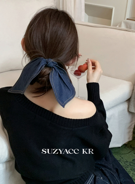 suzyacc kr赵露思同款牛仔蝴蝶结飘带发圈复古小众设计感皮筋头绳