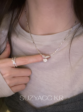 suzyacc kr简约高级爱心碎银项链轻奢小众百搭串珠锁骨链通勤颈链